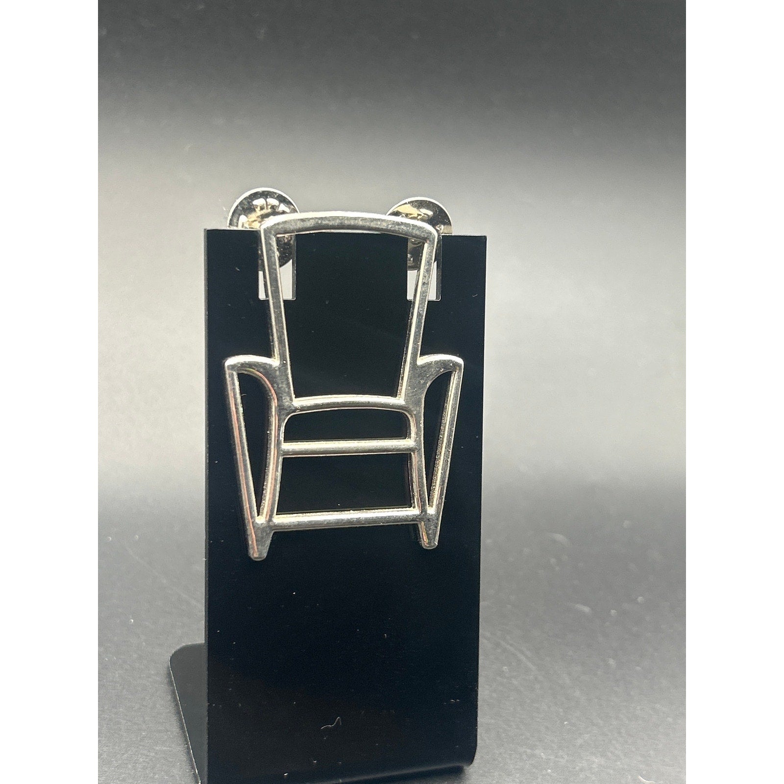 Vintage Silver Tone Minimalist Wire Frame Chair Brooch Pin - 2.5 Inch