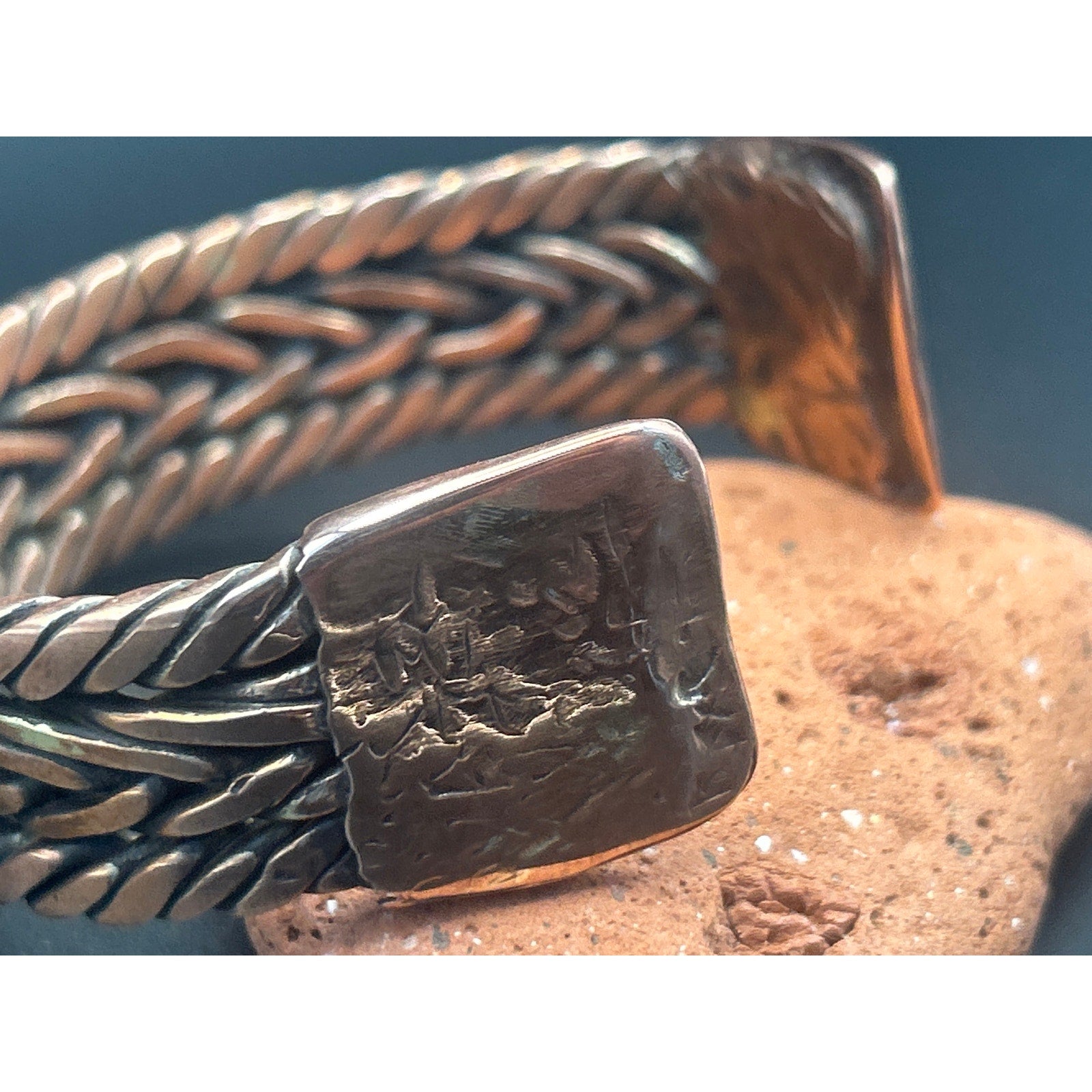 Handmade Triple Twist Copper Bracelet with Hammered Ends - 15mm Wide Heavy