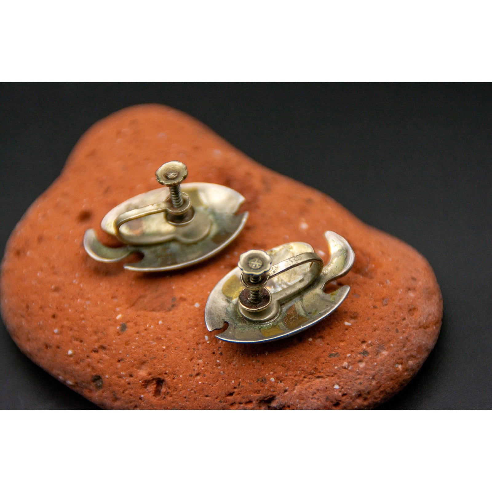 Vintage Mexican Metales Casados Silver Fish Screwback Earrings