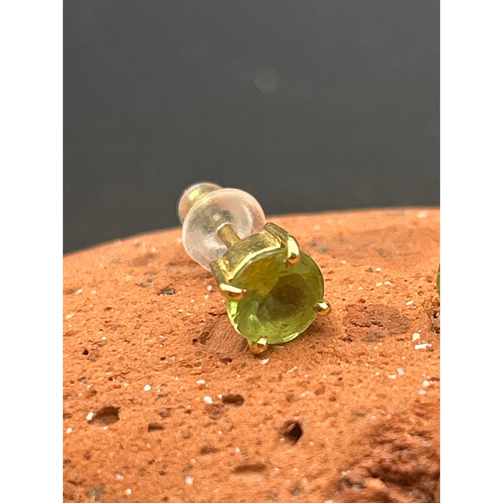 Vintage 3mm Gold Tone Peridot Green Stud Earrings August Birthstone