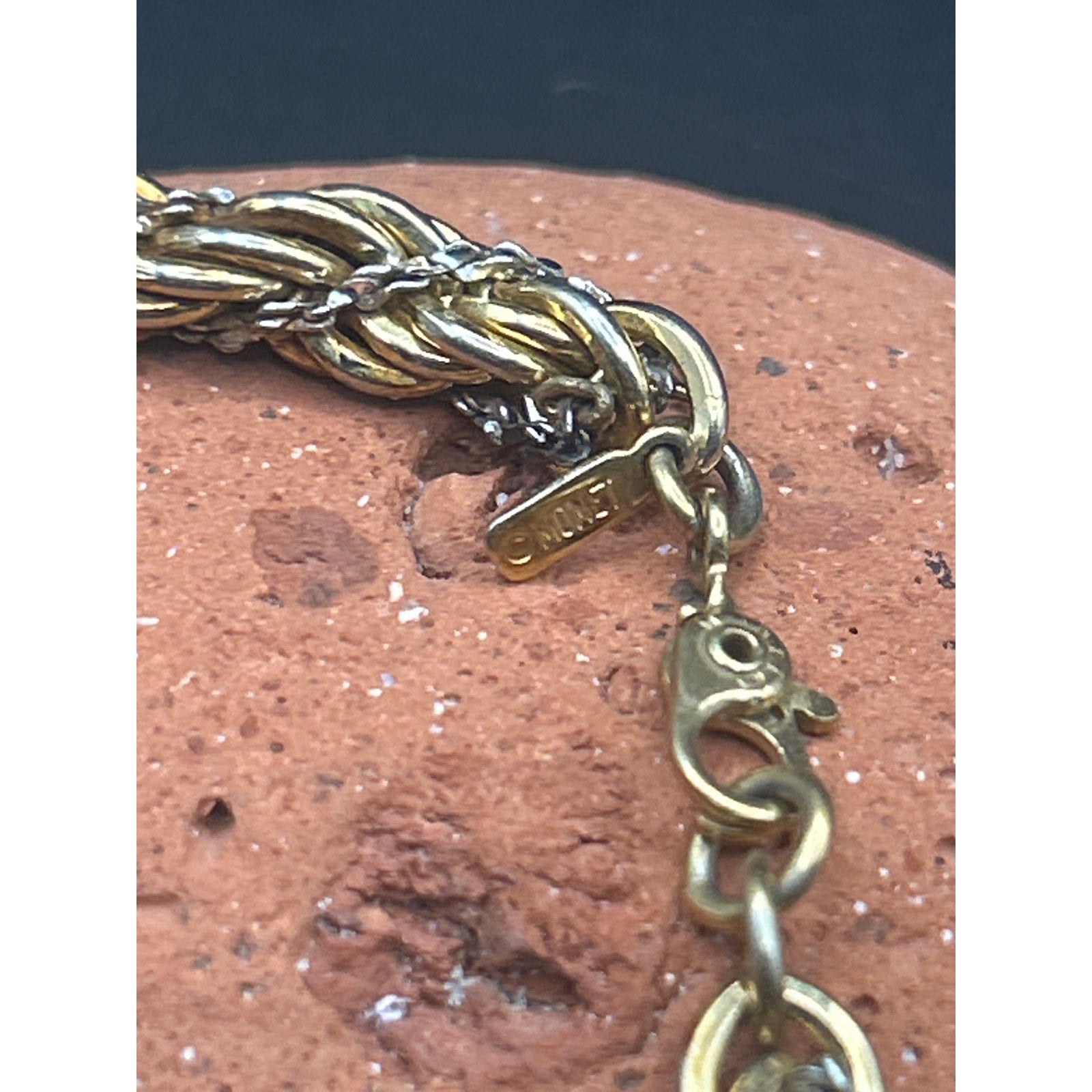 Vintage Monet Gold and Silver Tone Rope Bracelet Two Tone Twisted Chain 6.5"