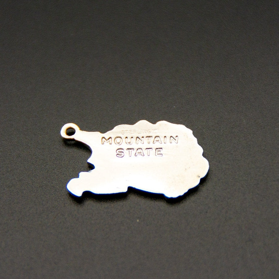 Vtg West Virginia Enamel Sterling Silver Map Charm Mountain State Blue Travel