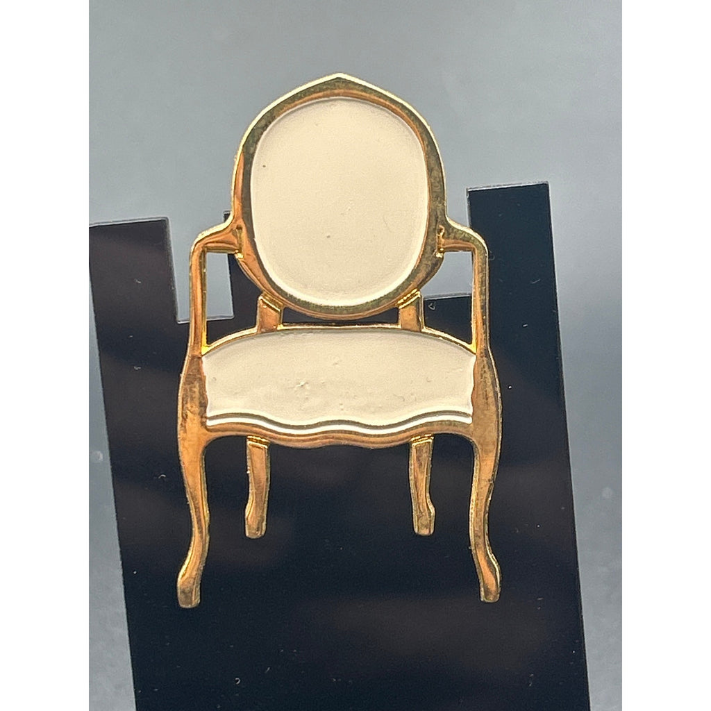 Vintage Gold Tone Enamel French Armchair Chair Brooch Pin - 2 Inch