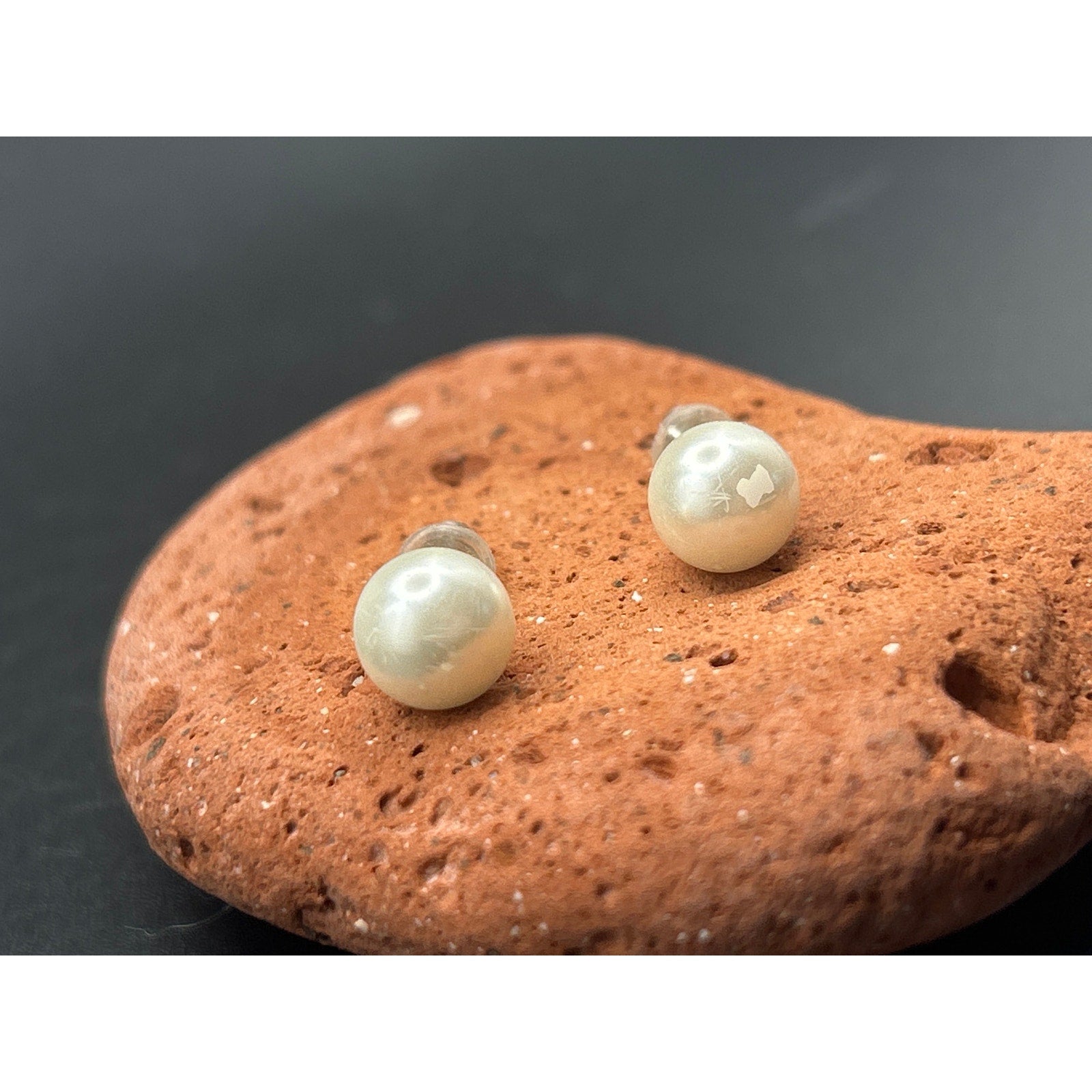Vintage 6mm Faux Pearl Stud Earrings Silver Tone Posts Classic White