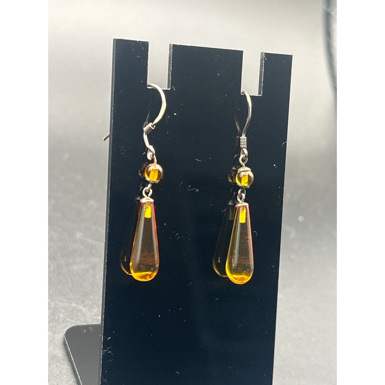925 Sterling Silver Honey Amber Style Teardrop Drop Dangle Earrings
