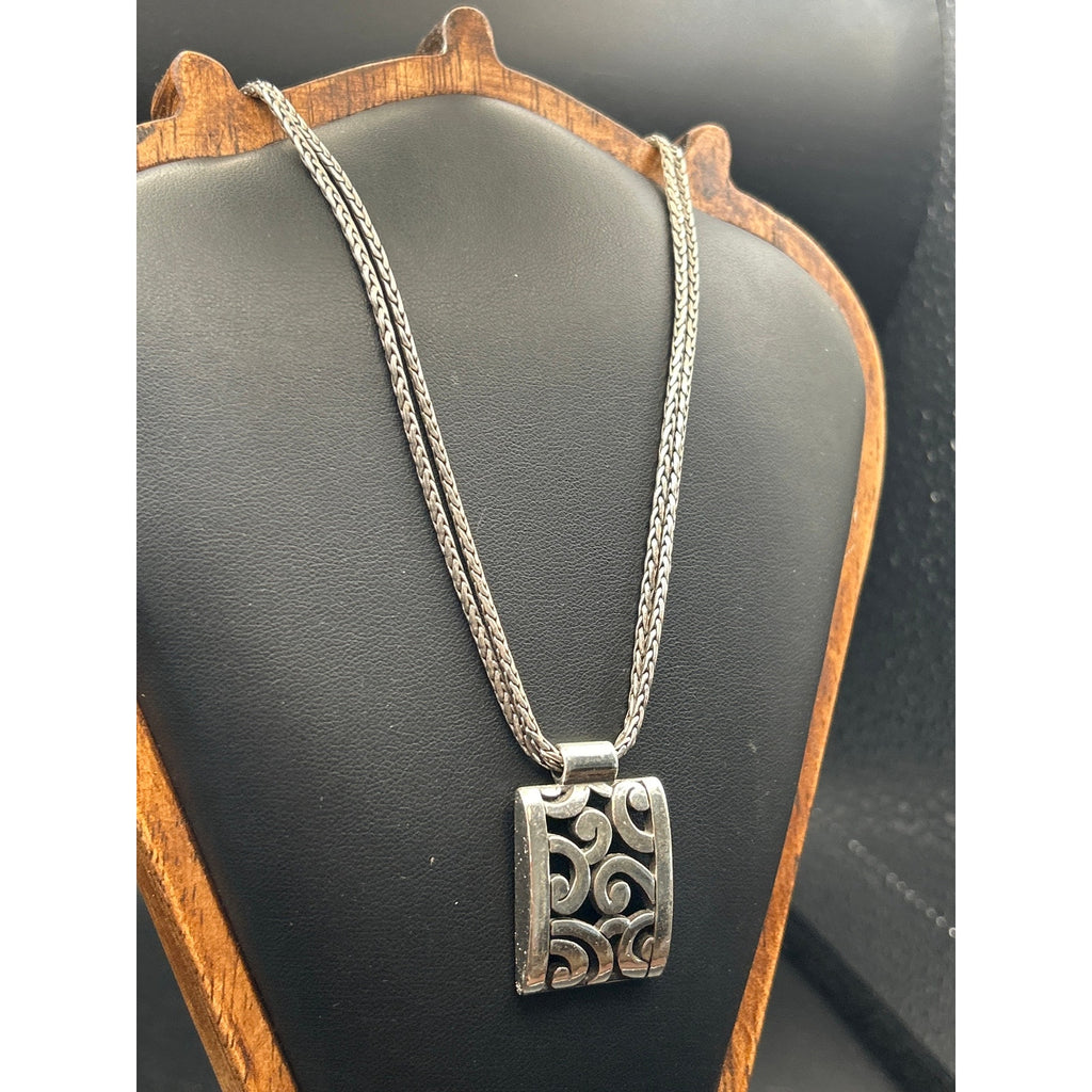 Vintage Brighton Antiqued Silver Plated Scroll Pendant Necklace
