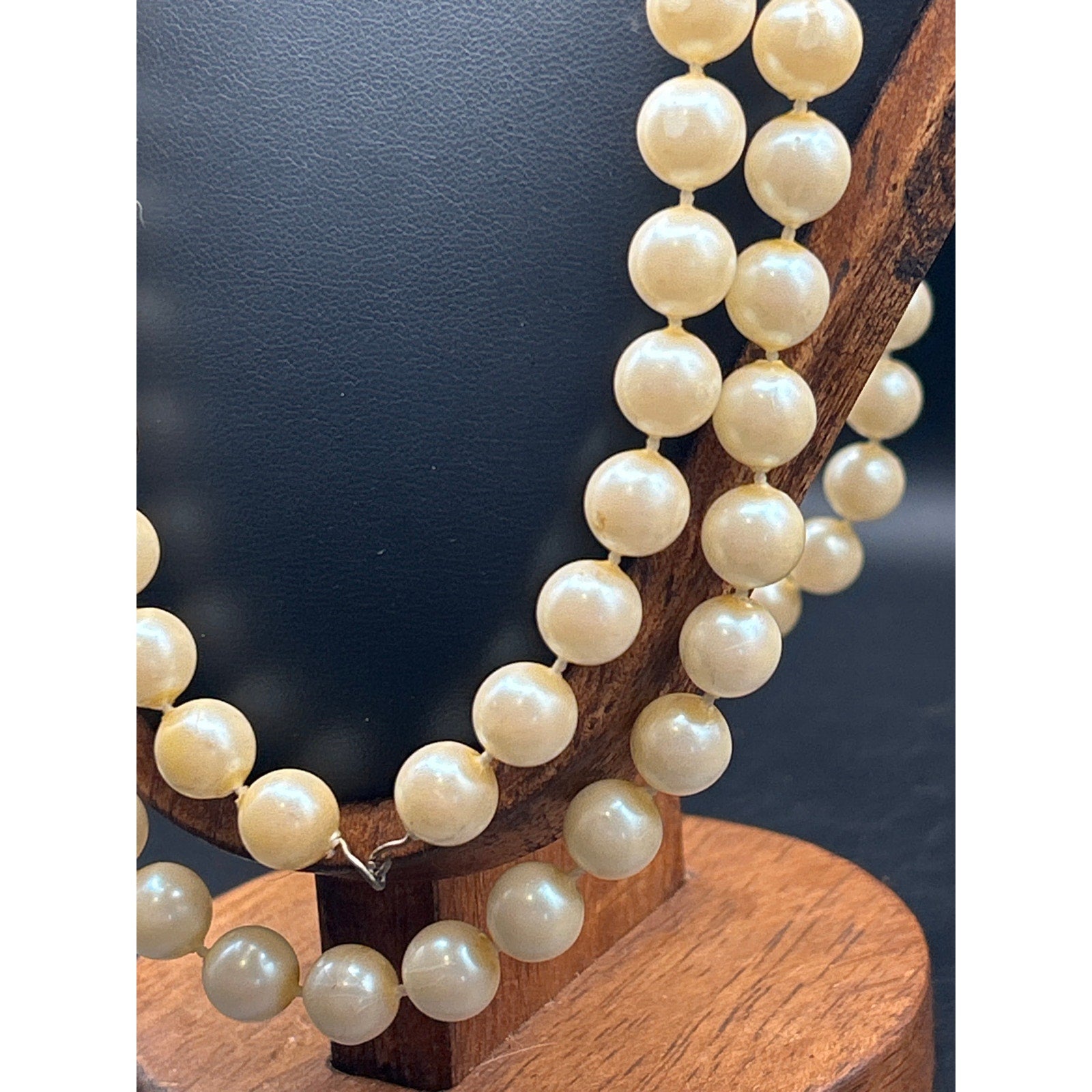Vintage Long Double Strand Faux Pearl Necklace | 30" Cream Beads