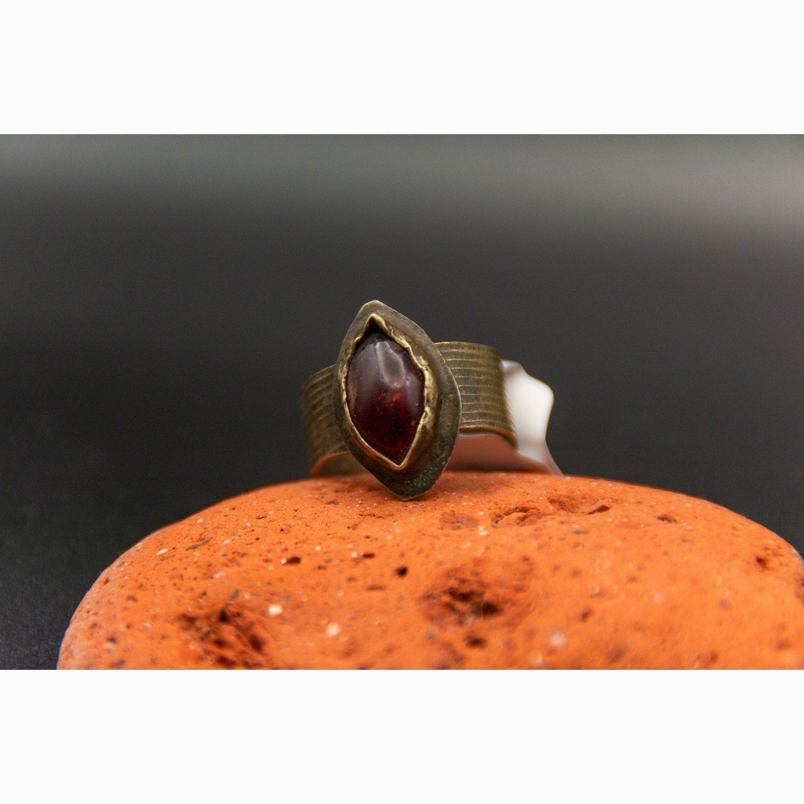 Beautiful Garnet Kochi Tribal Ring from Afghanistan - Size 8