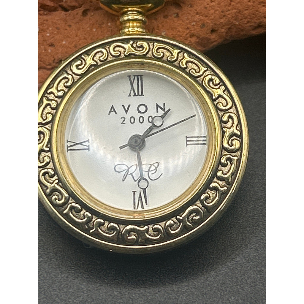 Vintage Y2K Avon Brooch Watch 2000 Rose Gold Tone Filigree Pin Fresh Battery