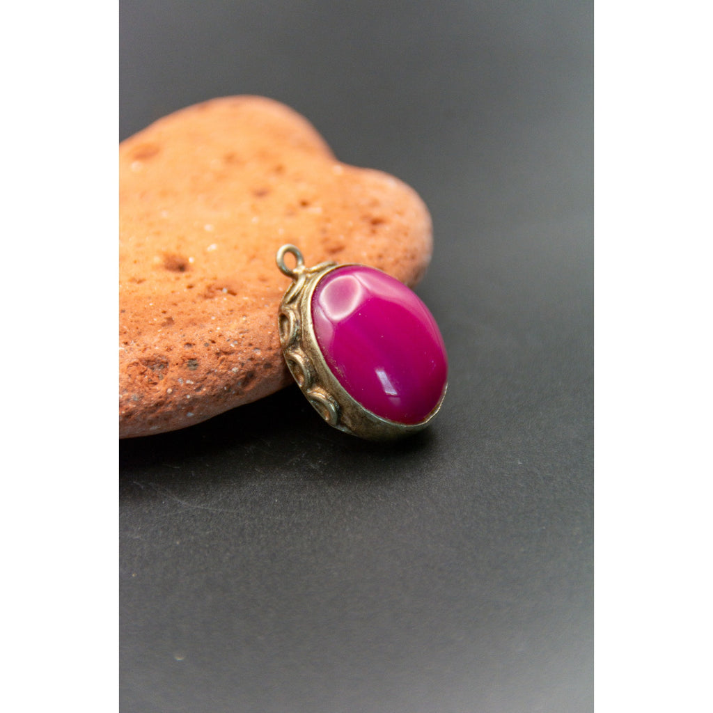 Vintage Pink Agate Pendant with Sterling Silver Bezel - 1" length