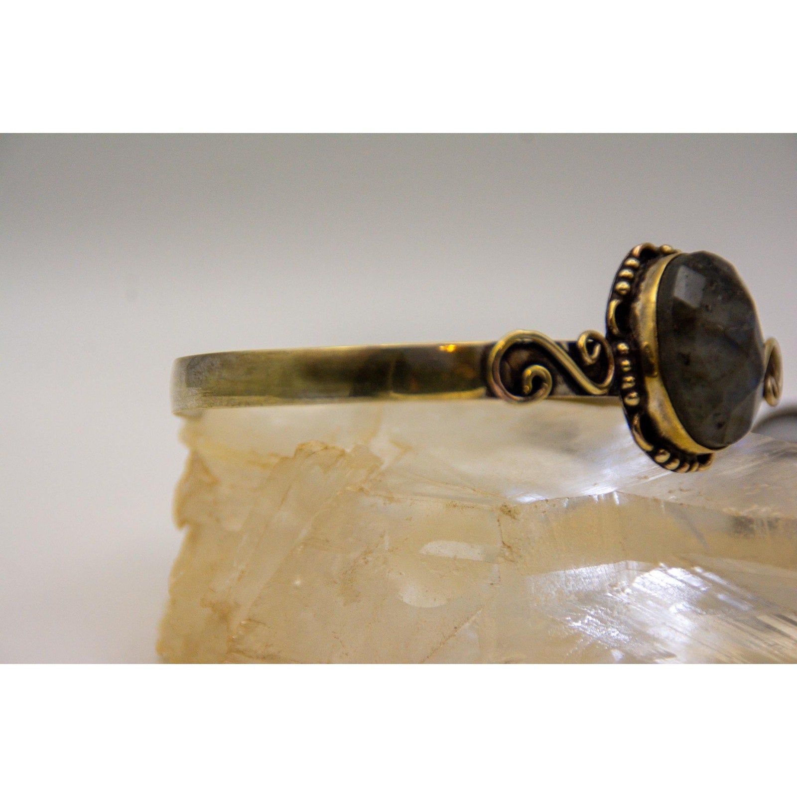 Blue Flash Labradorite Cuff | Gold Over Sterling Silver Boho Bracelet