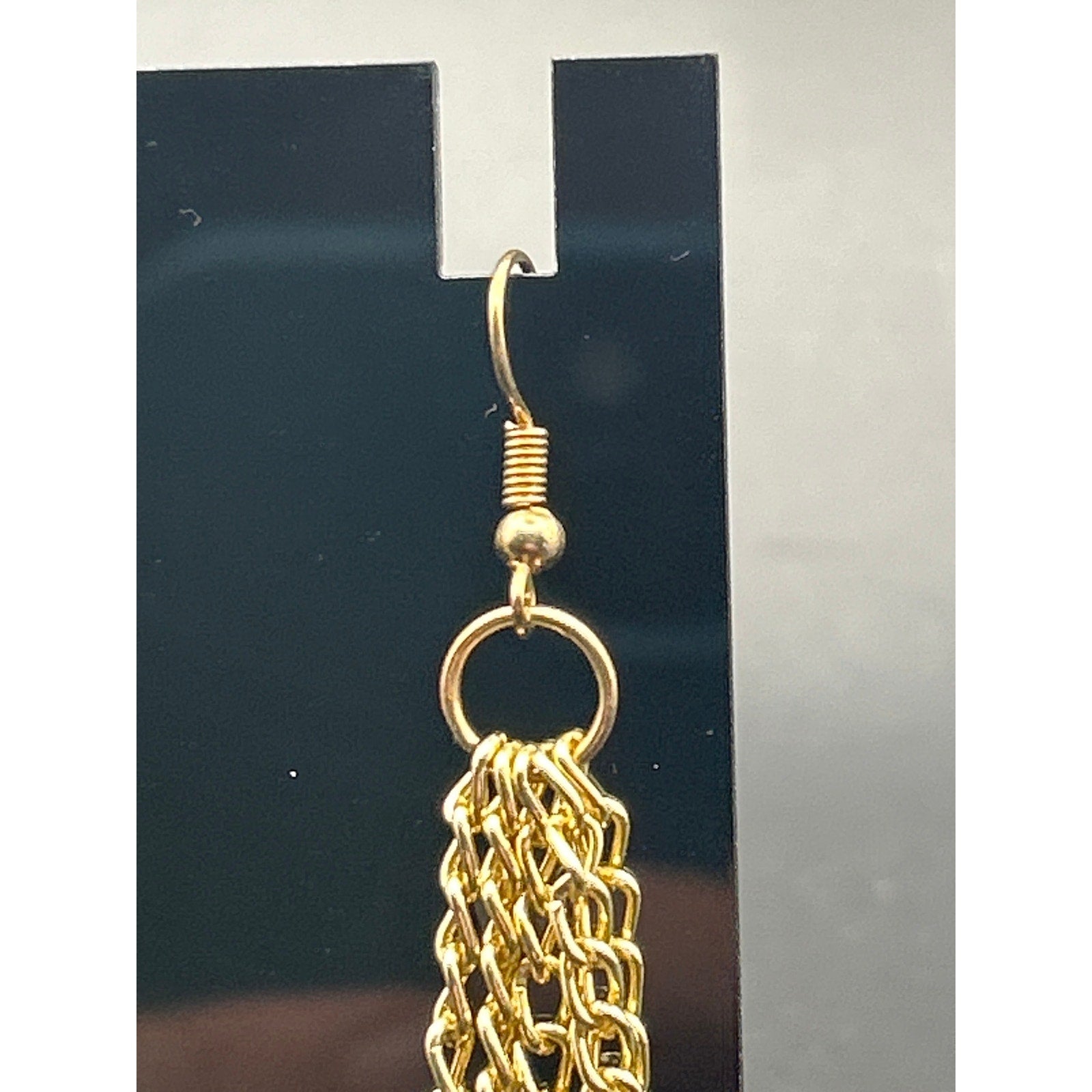 Vintage Gold Tone Multi Strand Fringe Chain Tassel Dangle Earrings