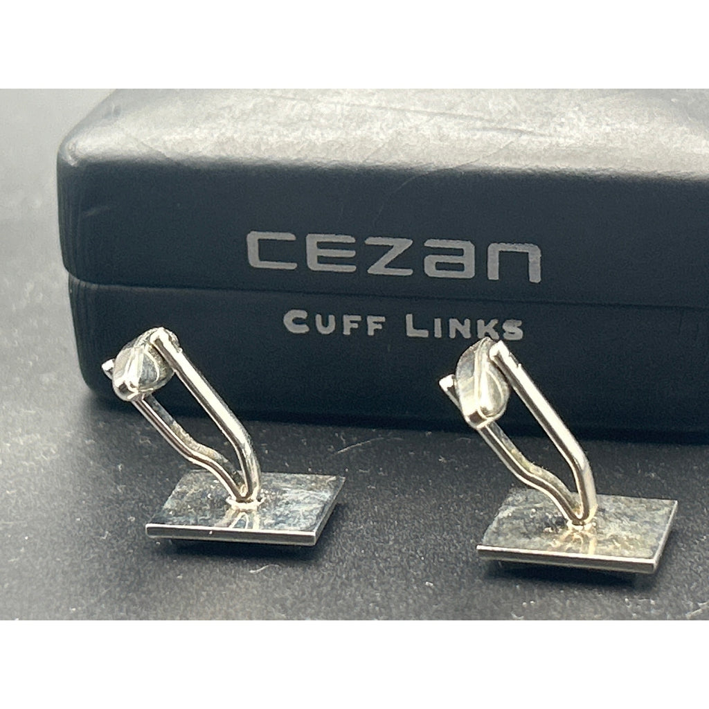 Vintage Cezan Silver Tone Cufflinks | Retro Modernist Bar Geometric Boxed