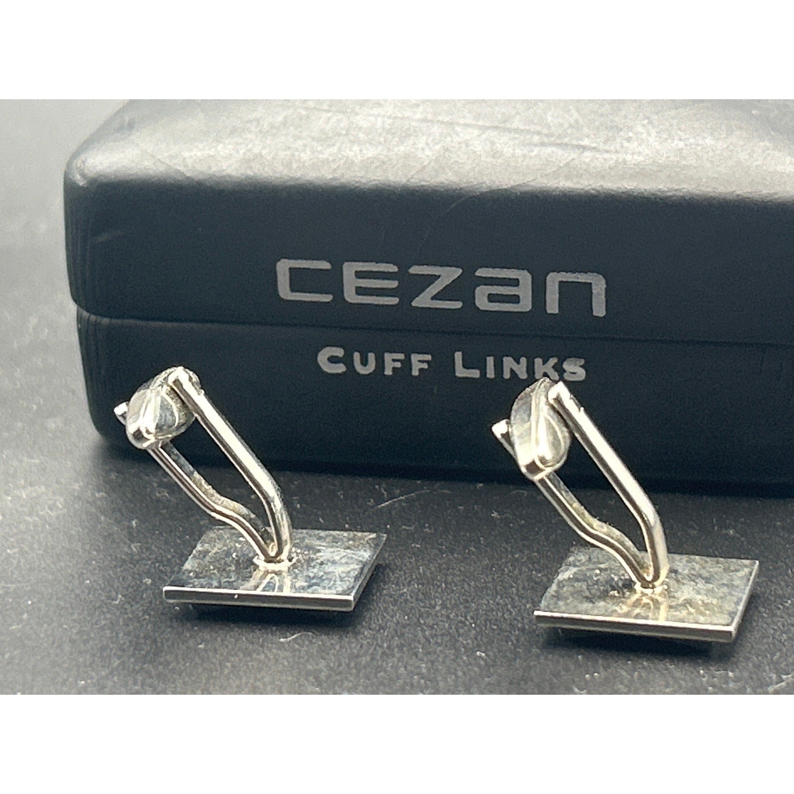 Vintage Cezan Silver Tone Cufflinks | Retro Modernist Bar Geometric Boxed