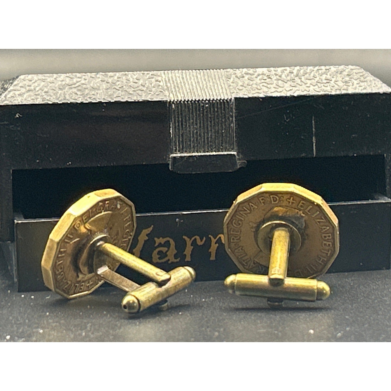 Vintage 1959 British Three Pence Coin Cufflinks | Gold Tone Boxed Warriors UK