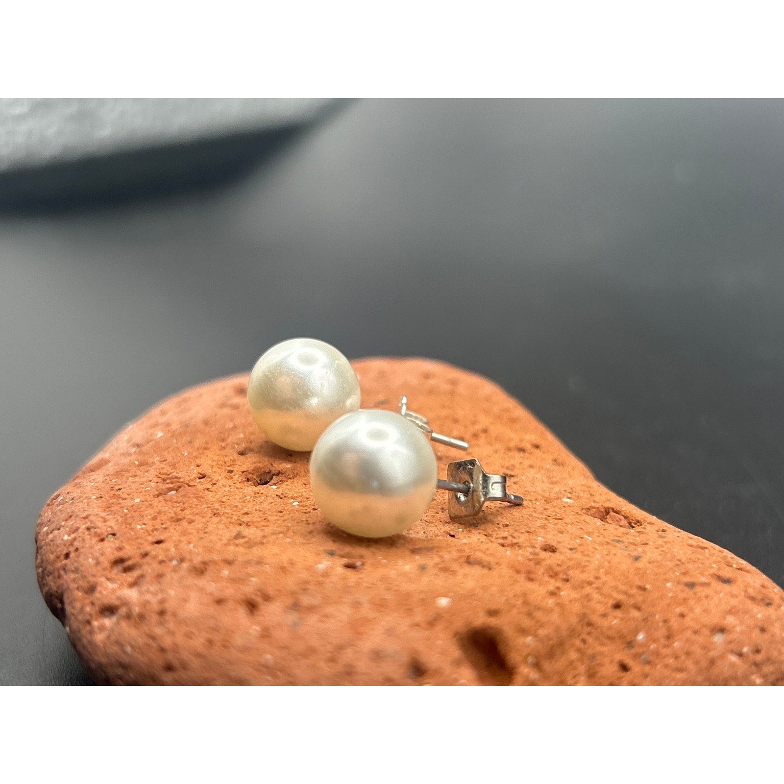 Vintage Faux Pearl Stud Earrings 8mm White Pearl Silver Tone Posts Classic