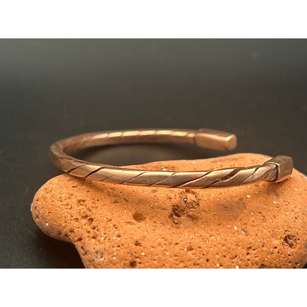 Handmade 3.5mm Squared Copper Twist Bangle Cuff Bracelet Adjustable Artisan Maine