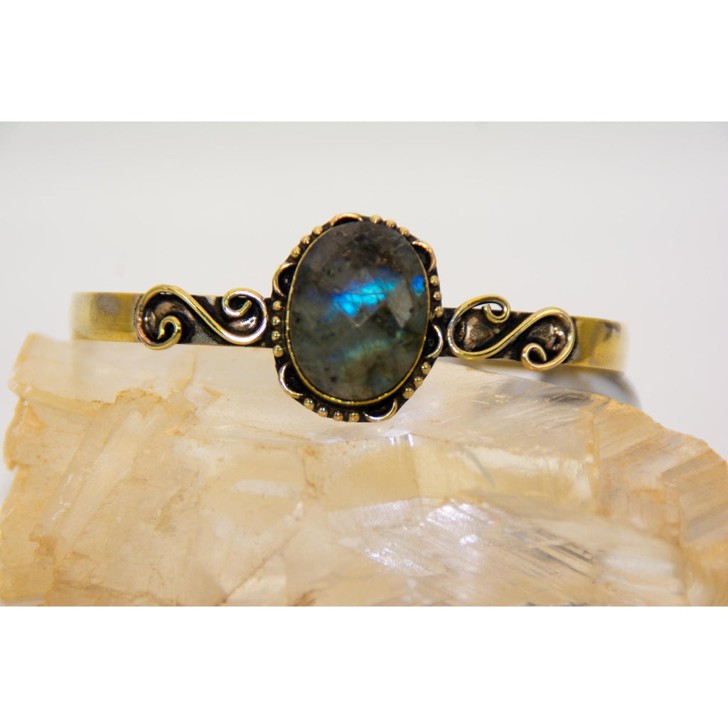 Blue Flash Labradorite Cuff | Gold Over Sterling Silver Boho Bracelet