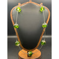 Handmade Green Swirl Glass Marble Pendant Necklace | 30" Long Steel