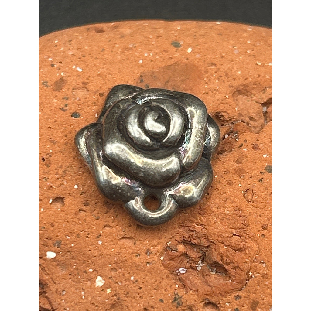 Vintage Sterling Silver Rose Charm Pendant 925 Floral Flower 0.75 x 0.75"