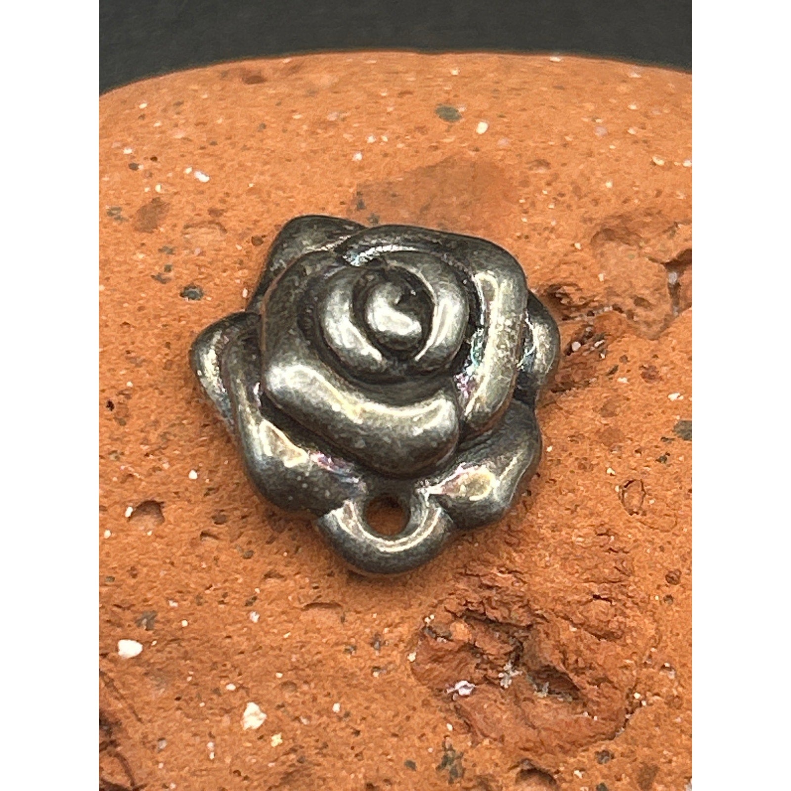 Vintage Sterling Silver Rose Charm Pendant 925 Floral Flower 0.75 x 0.75"
