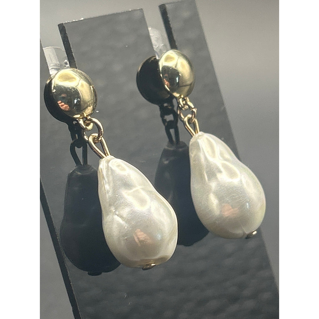Vintage Gold Tone Baroque River Pearl Drop Earrings Pierced Dangles