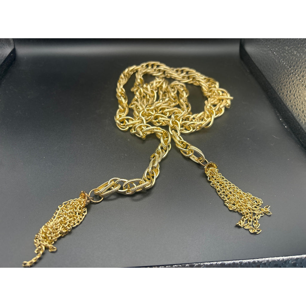 Vintage 60 Inch Gold Tone Tassel Lariat Rope Chain Scarf Body Necklace