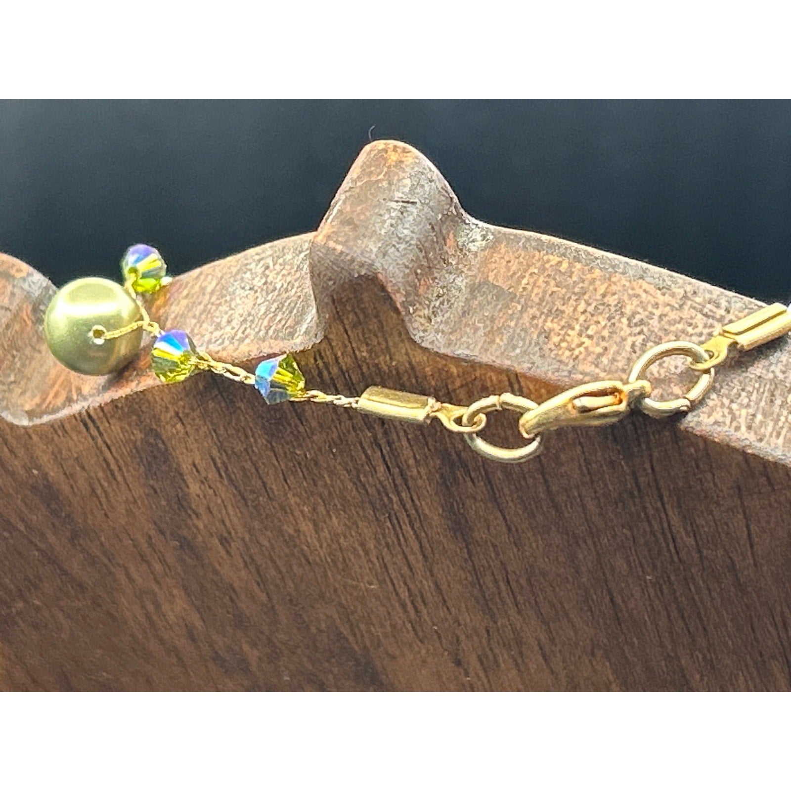 Handmade AB Crystal Gold Tone Station Necklace Wire Wrapped Beads