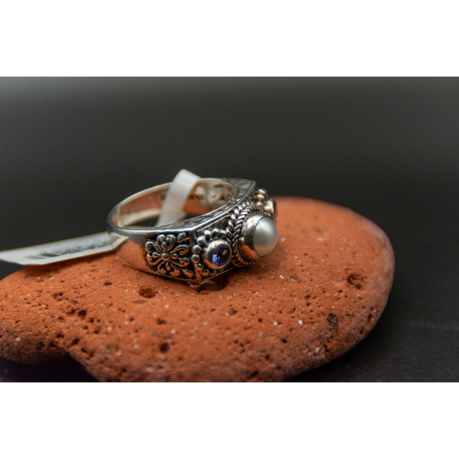 Sarda Bali Cultured Freshwater Pearl and Tanzanite 925 Ring - Size 9