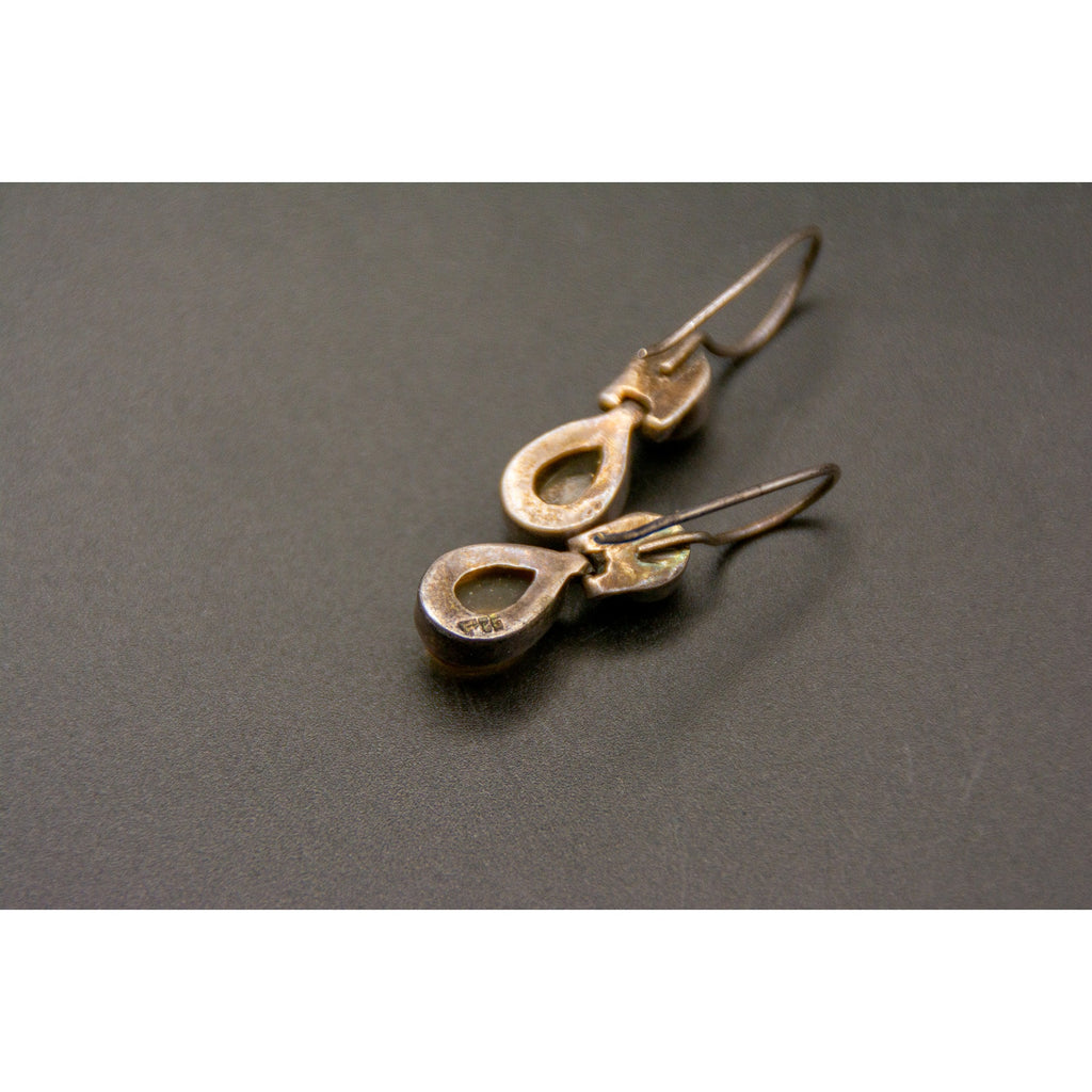 Vtg 925 Sterling Silver Citrine Cabochon Hinge Teardrop Dangle Hook Earrings
