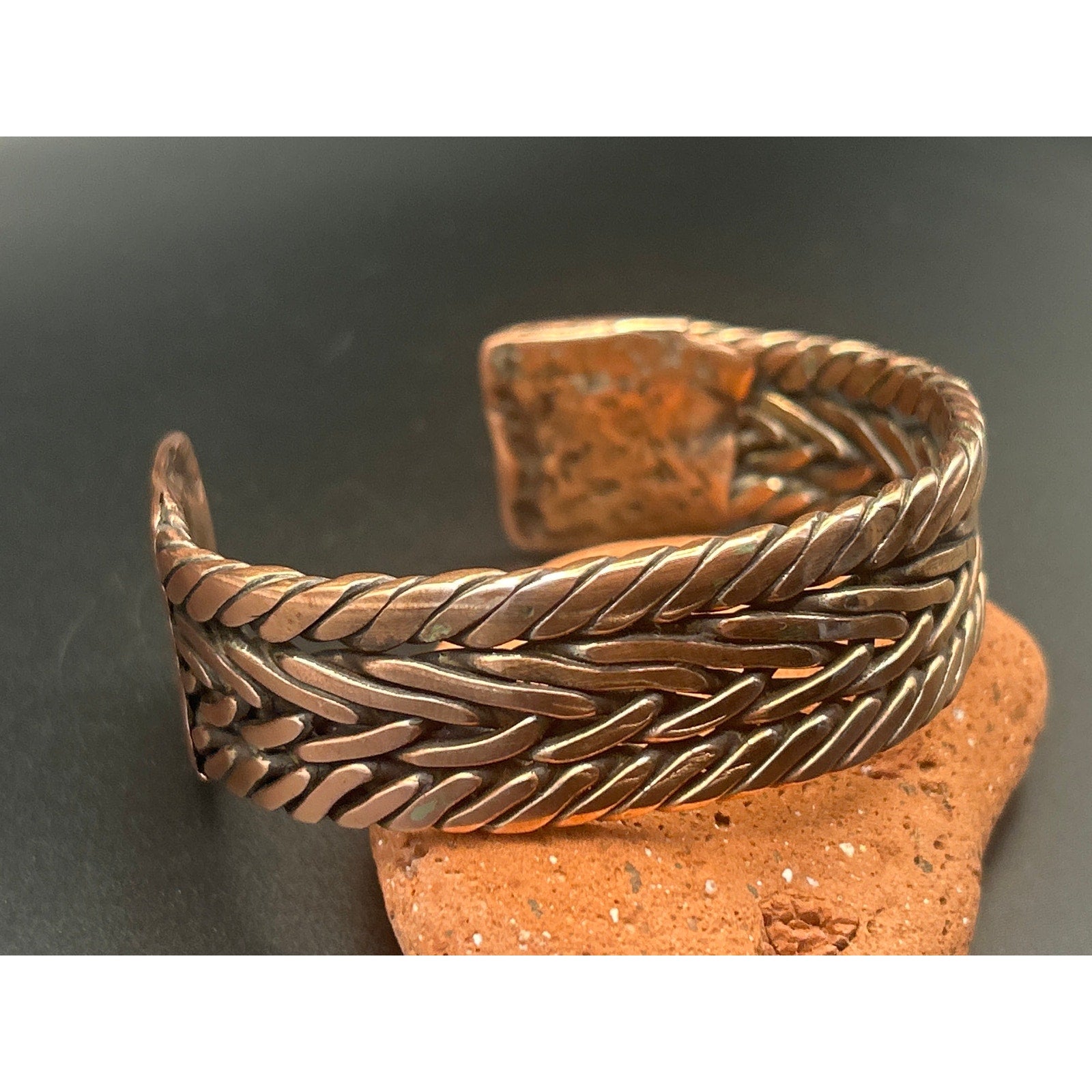 Handmade Triple Twist Copper Bracelet with Hammered Ends - 15mm Wide Heavy