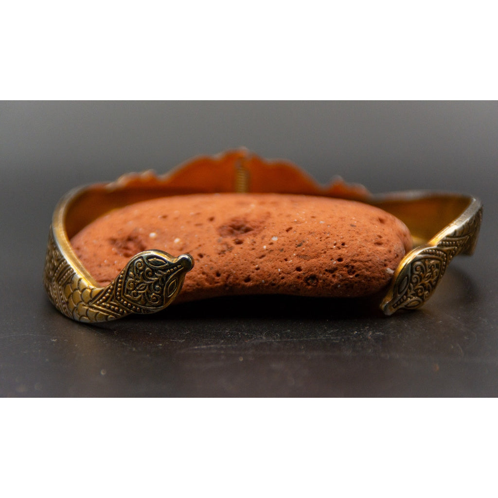 Vintage 80s Brass Tone Damascene Bohemian Snake Cuff - Peakham Seamless - 7"