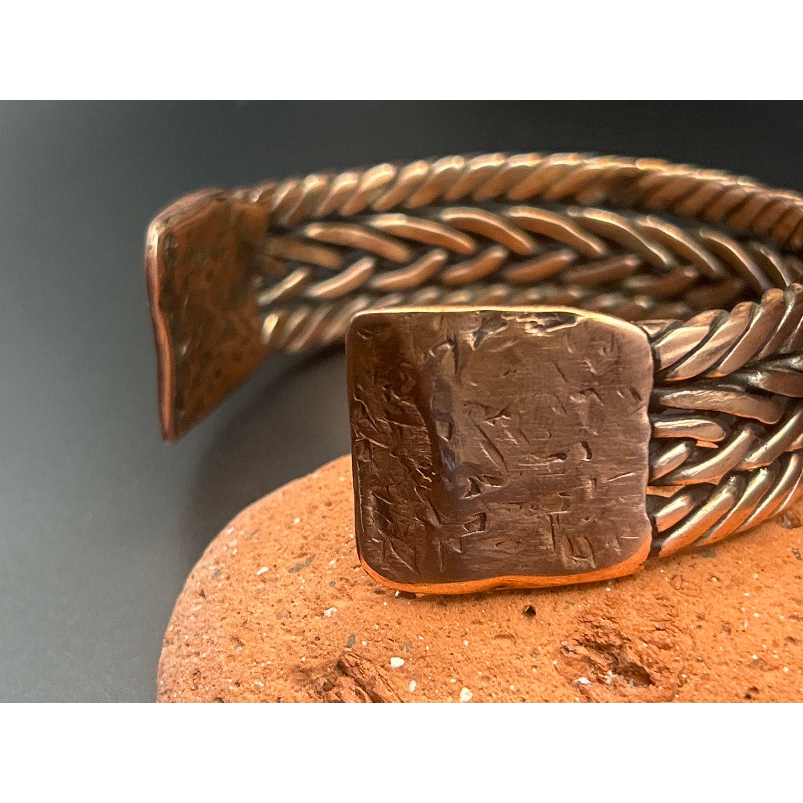 Handmade Triple Twist Copper Bracelet with Hammered Ends - 15mm Wide Heavy