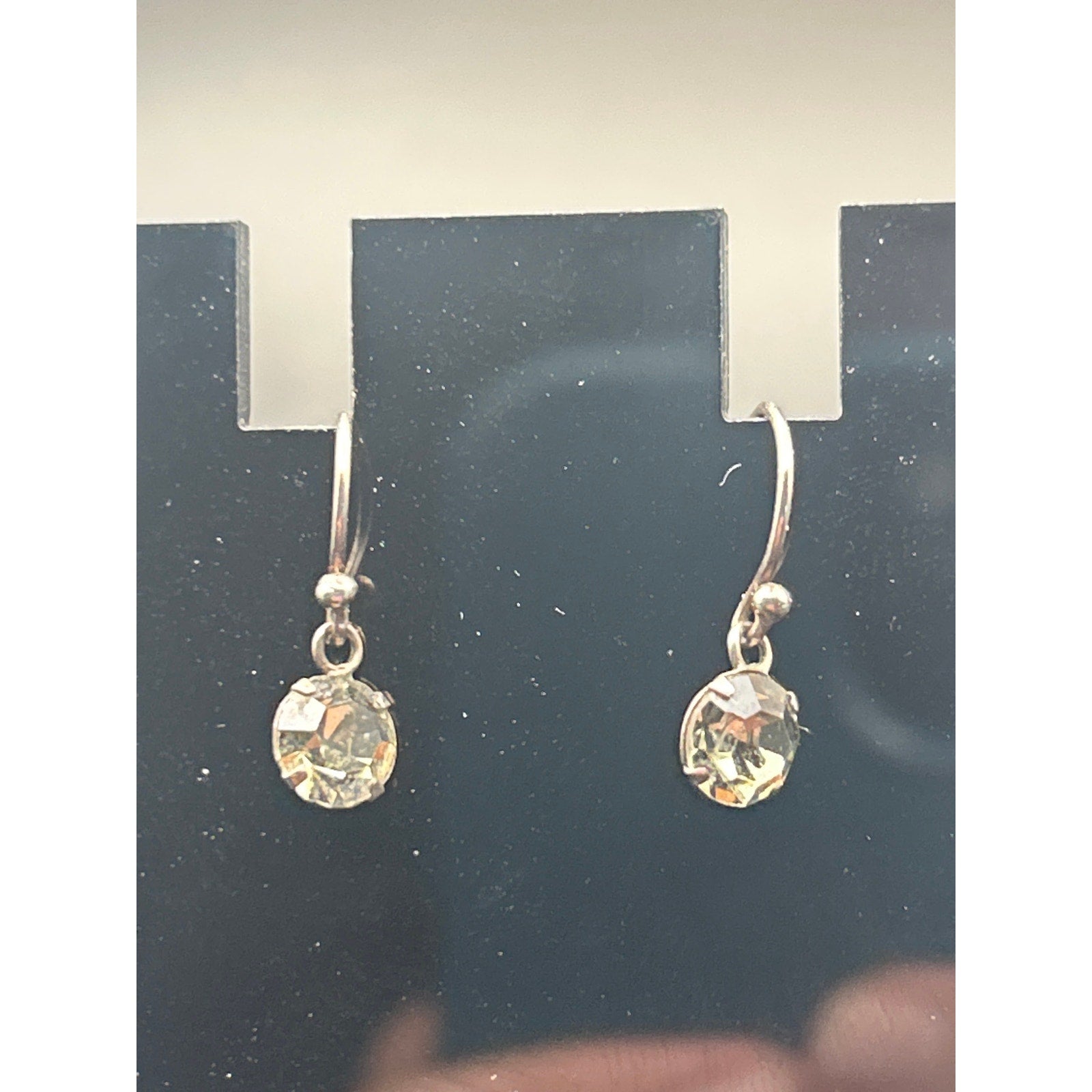 Vintage Silver Tone Aurora Borealis AB Crystal Dangle Earrings Pierced Wire