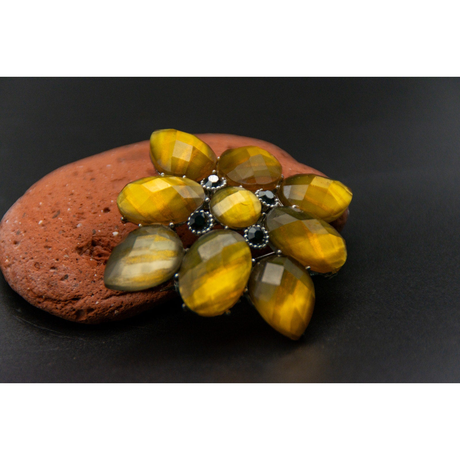 Beautiful Vintage Yellow and Blue Brooch and Pendant - 2" x 2"
