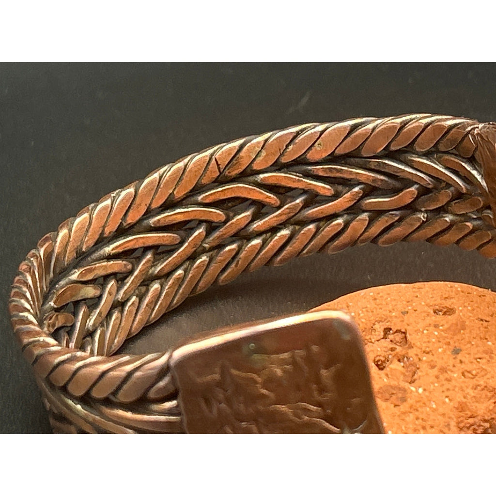 Handmade Triple Twist Copper Bracelet with Hammered Ends - 15mm Wide Heavy