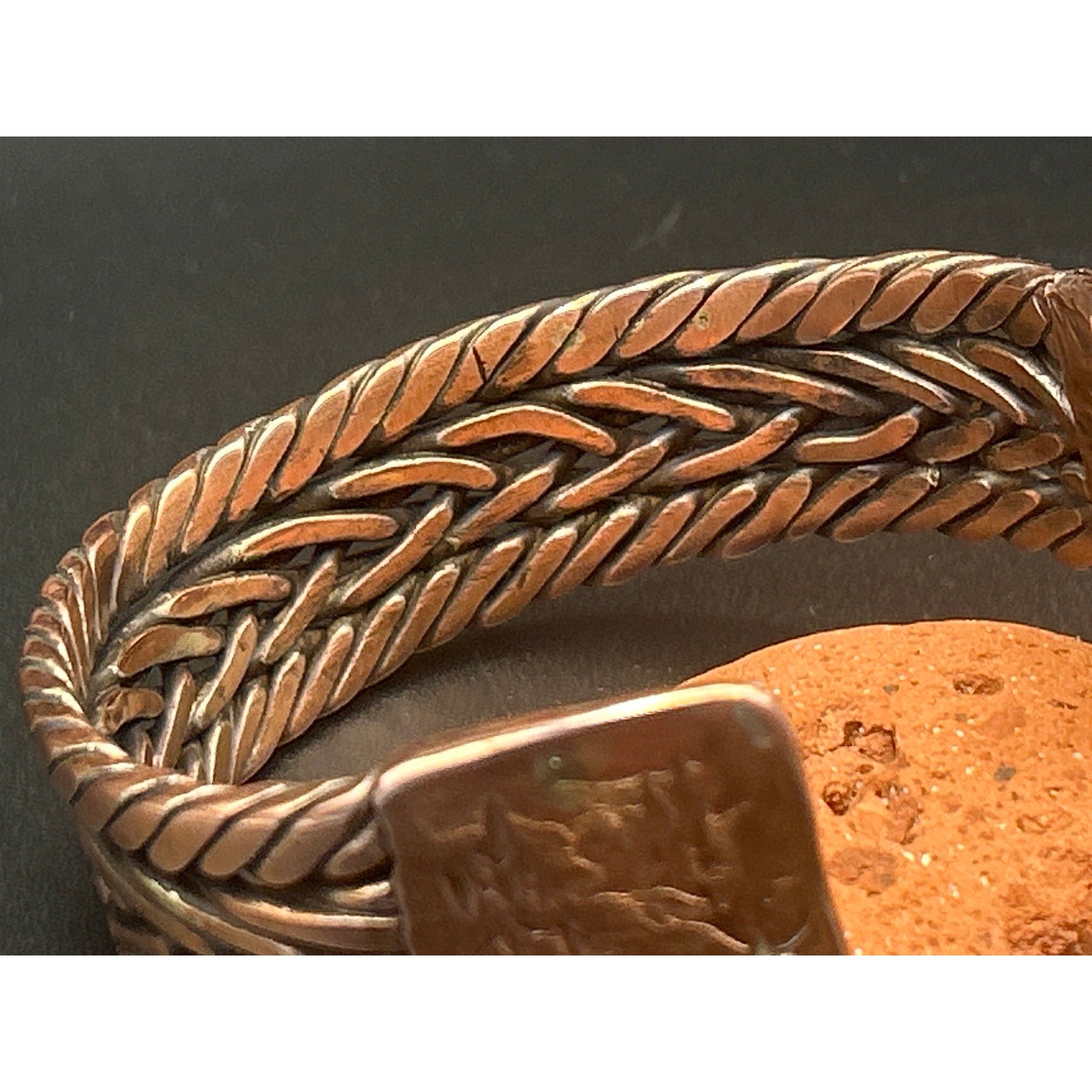 Handmade Triple Twist Copper Bracelet with Hammered Ends - 15mm Wide Heavy