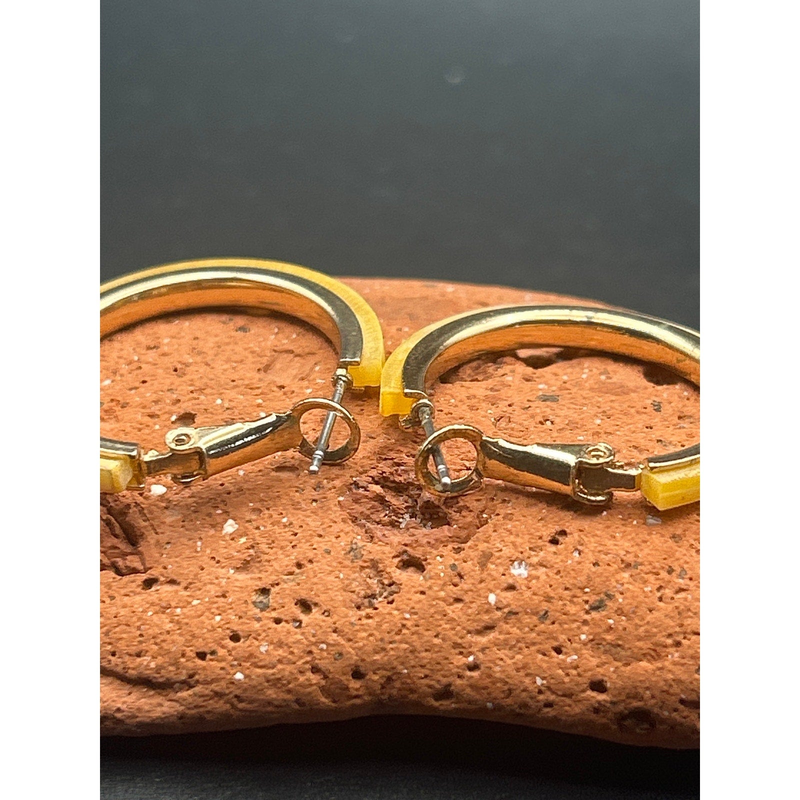 Vintage Gold Hoop Earrings with Shell Inlay | Chunky 1” Boho Creoles
