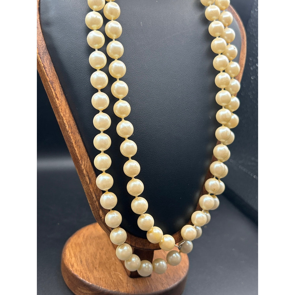Vintage Long Double Strand Faux Pearl Necklace | 30" Cream Beads