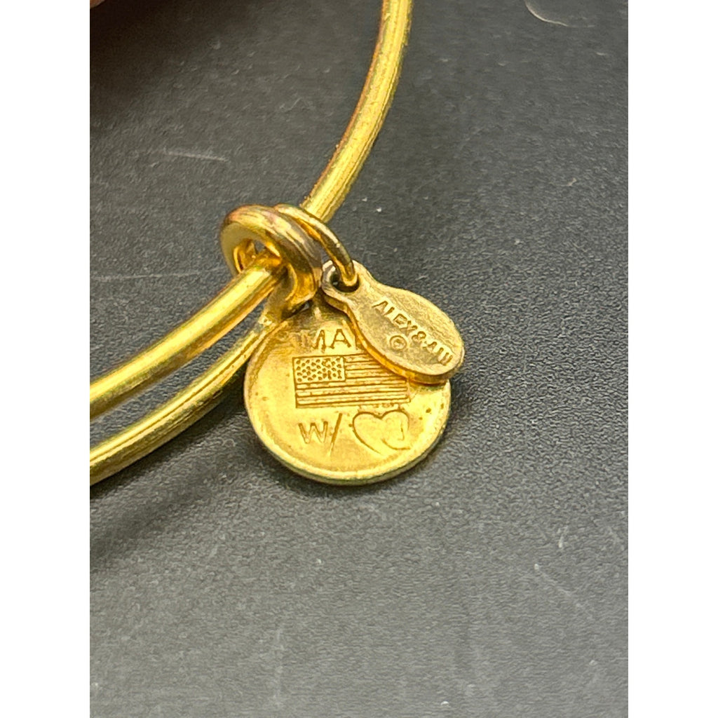 Alex and Ani Brass Bangle Charm Bracelet | Emerald Green May Birthstone Gold