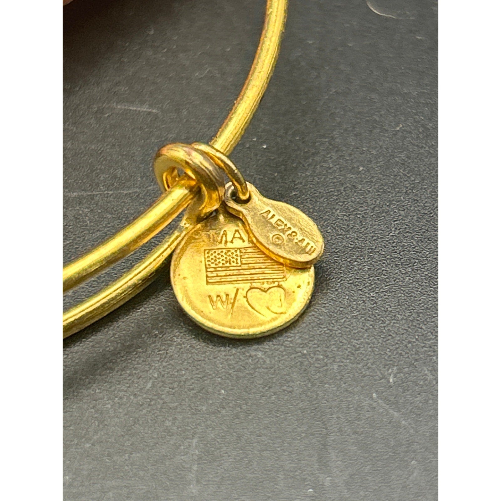 Alex and Ani Brass Bangle Charm Bracelet | Emerald Green May Birthstone Gold