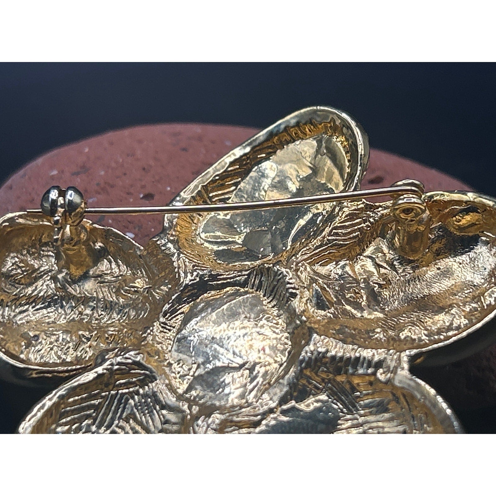 Vintage 80s Gold Tone Flower Brooch Faux Pearl Rhinestone Floral Pin 2.5 x 2.5"