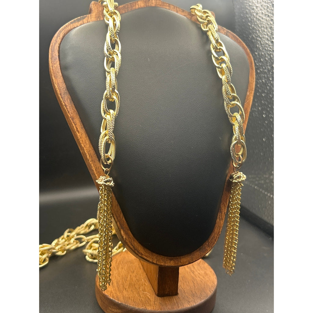 Vintage 60 Inch Gold Tone Tassel Lariat Rope Chain Scarf Body Necklace