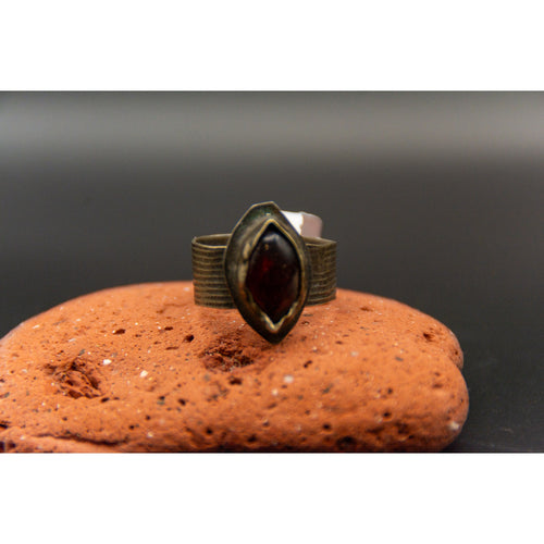 Beautiful Garnet Kochi Tribal Ring from Afghanistan - Size 8