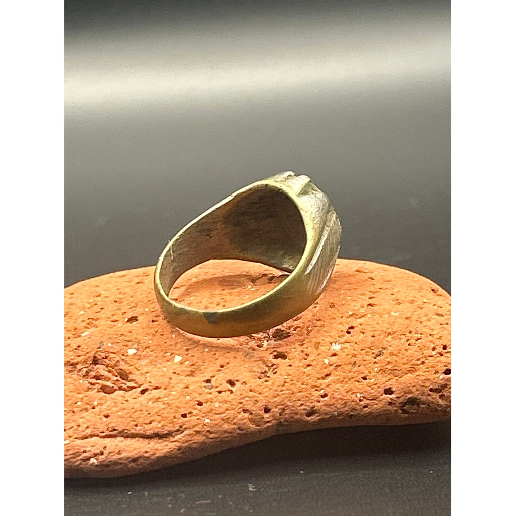 Vintage Afghan Kochi Tribal Ring Brass Alloy Green Glass Cabochon Size 10.5