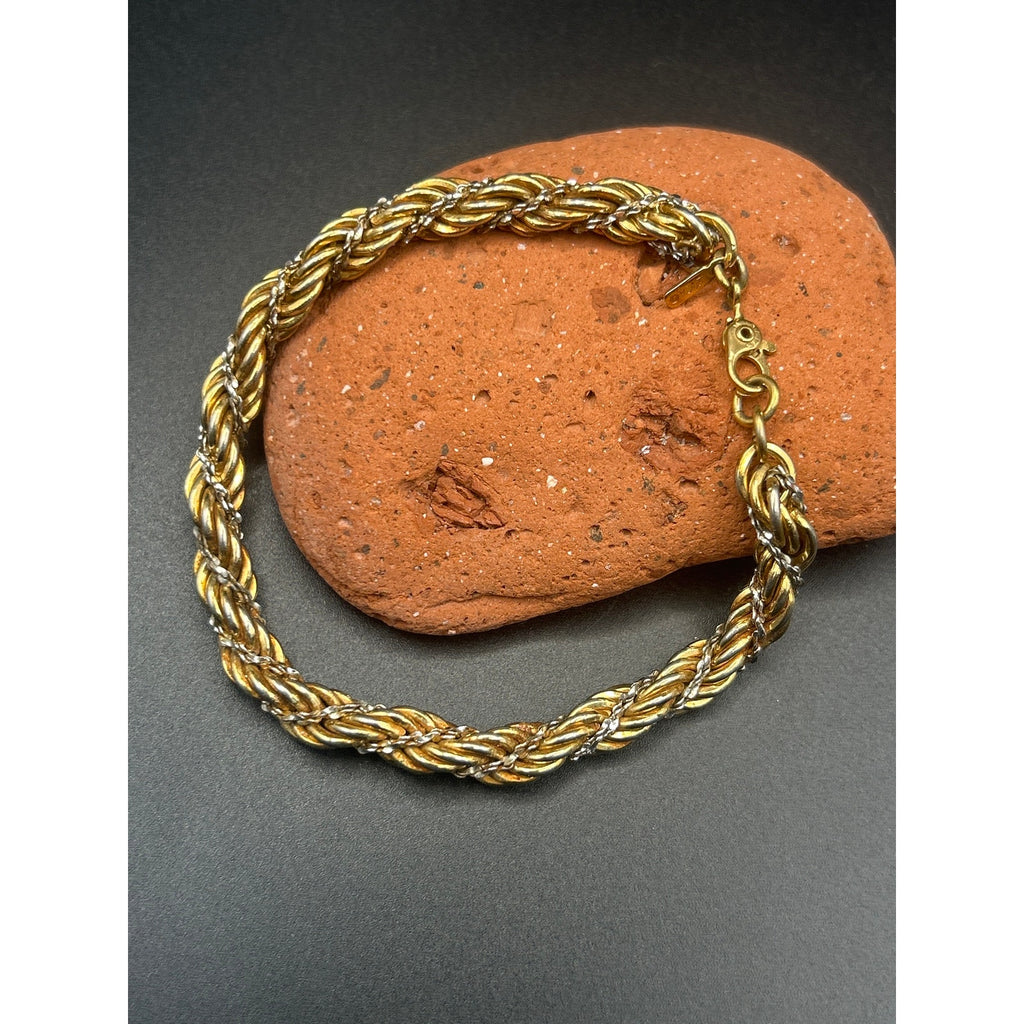 Vintage Monet Gold and Silver Tone Rope Bracelet Two Tone Twisted Chain 6.5"
