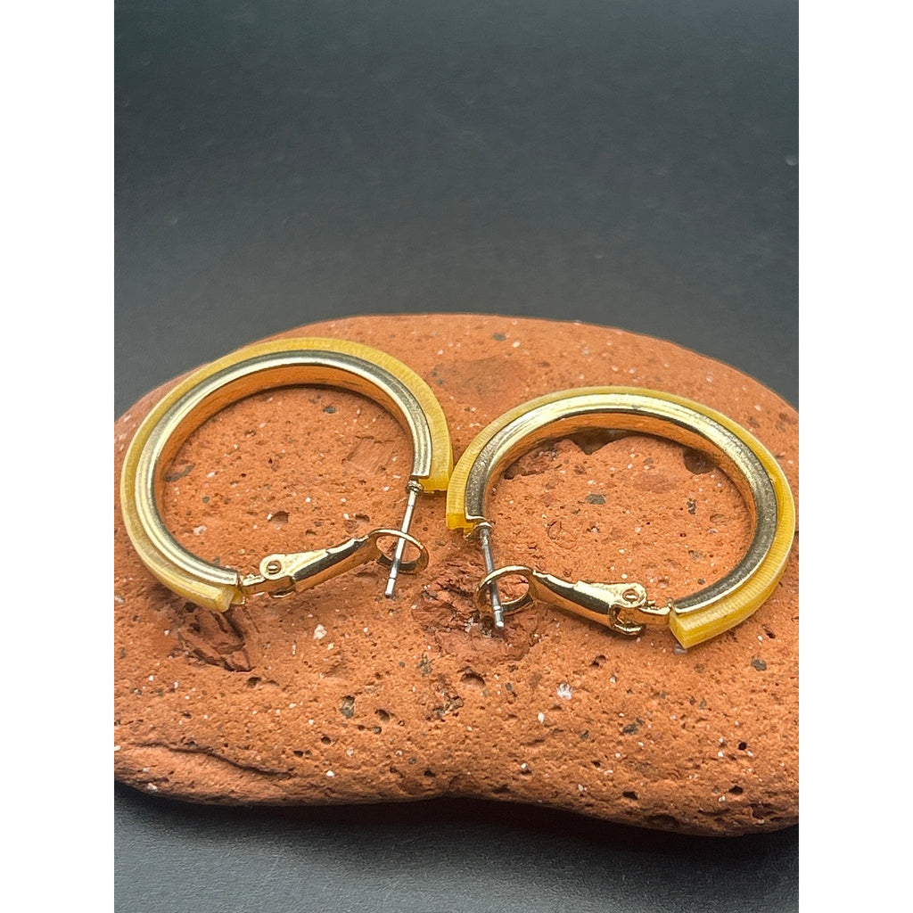 Vintage Gold Hoop Earrings with Shell Inlay | Chunky 1” Boho Creoles