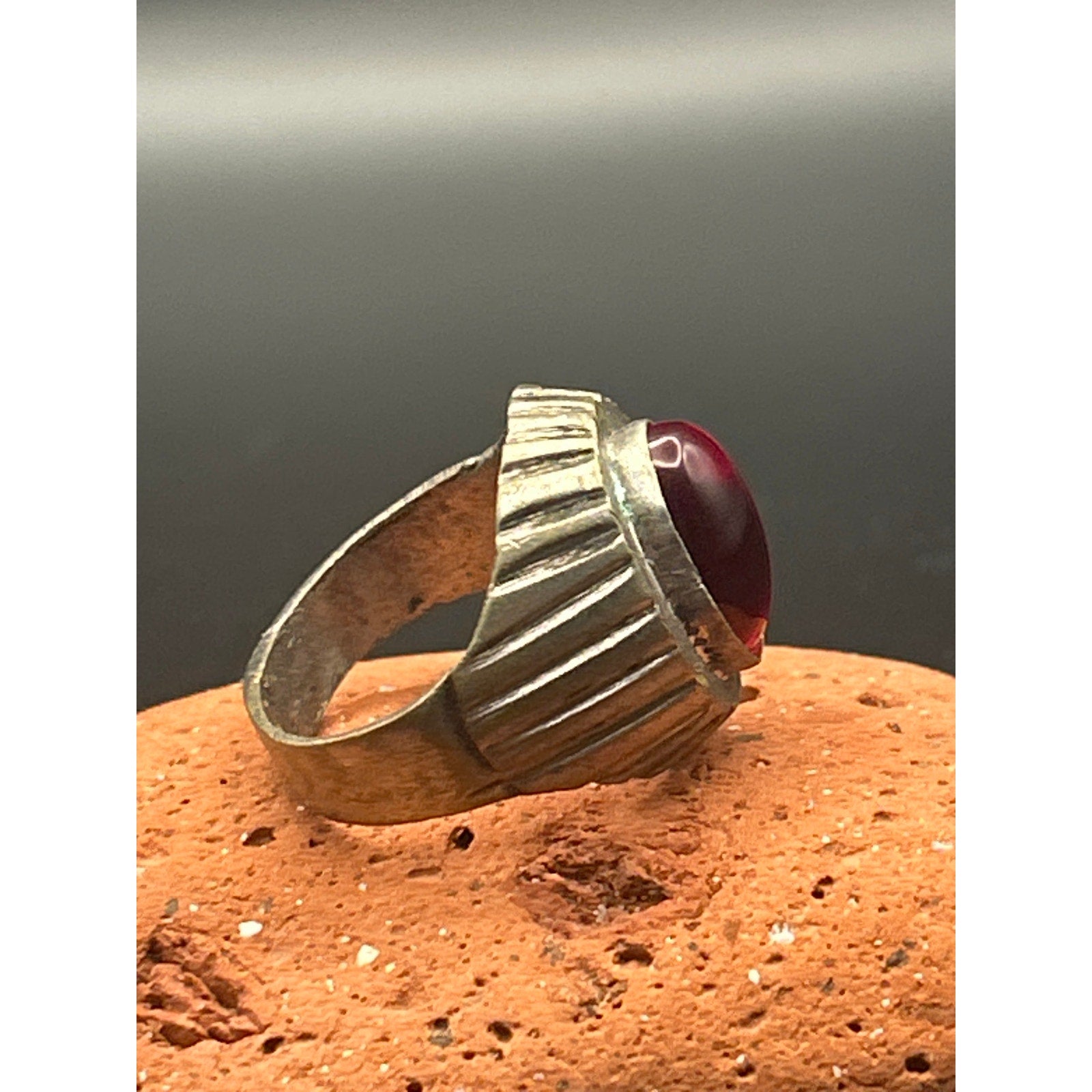 Afghan Kochi Tribal Ring Brass Alloy Red Glass Size 9