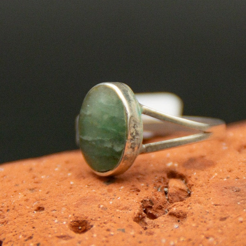 Green Aventurine Taxco Mexico Silver Ring - Size 5.5