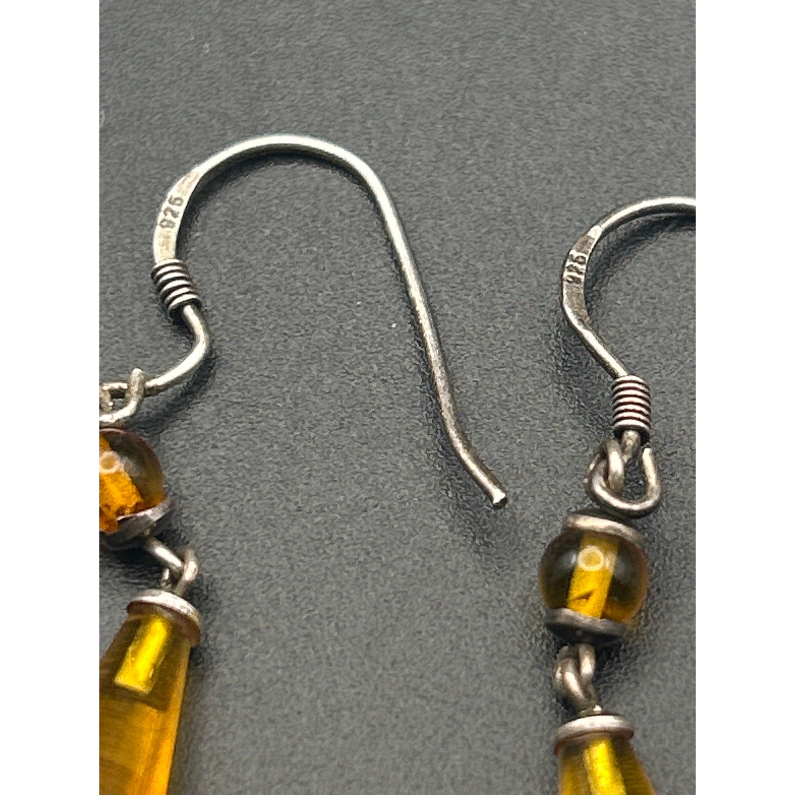 925 Sterling Silver Honey Amber Style Teardrop Drop Dangle Earrings